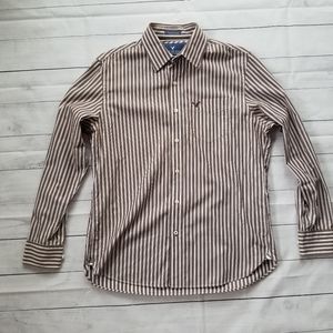 American Eagle Large brown stripe button down